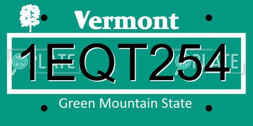 1EQT254 Vermont License Plate