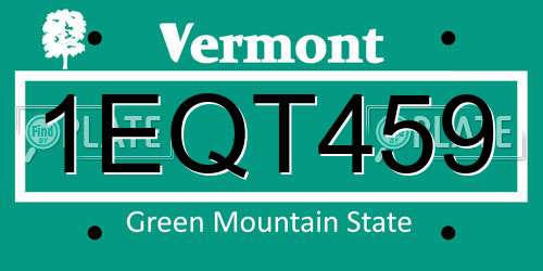 1EQT459 Vermont License Plate