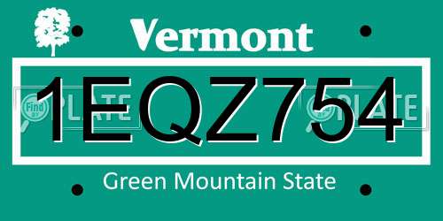 1EQZ754 Vermont License Plate