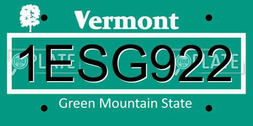 1ESG922 Vermont License Plate
