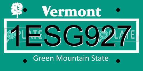 1ESG927 Vermont License Plate