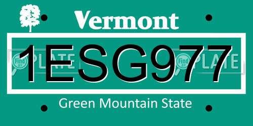 1ESG977 Vermont License Plate