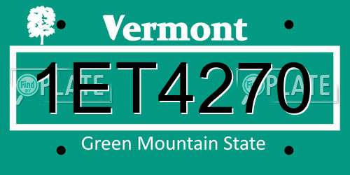 1ET4270 Vermont License Plate