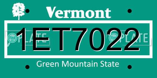 1ET7022 Vermont License Plate