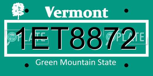 1ET8872 Vermont License Plate