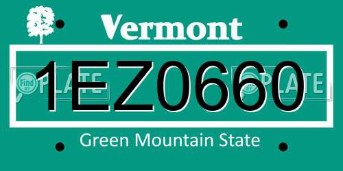 1EZ0660 Vermont License Plate