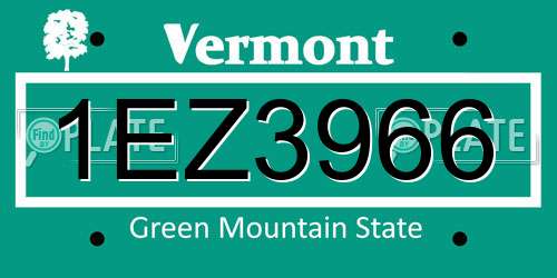 1EZ3966 Vermont License Plate