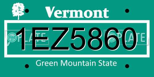 1EZ5860 Vermont License Plate