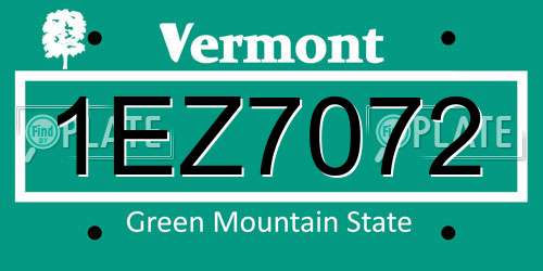 1EZ7072 Vermont License Plate