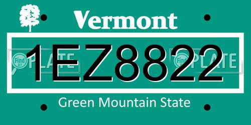 1EZ8822 Vermont License Plate