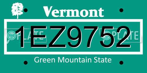 1EZ9752 Vermont License Plate