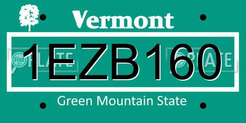 1EZB160 Vermont License Plate