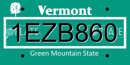 1EZB860 Vermont License Plate