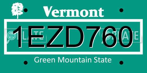 1EZD760 Vermont License Plate