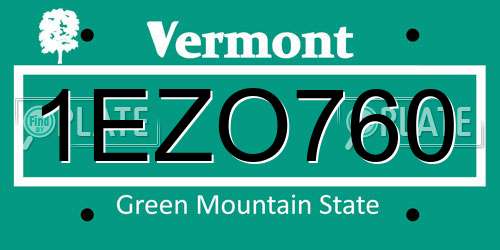 1EZO760 Vermont License Plate