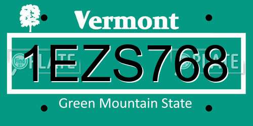 1EZS768 Vermont License Plate