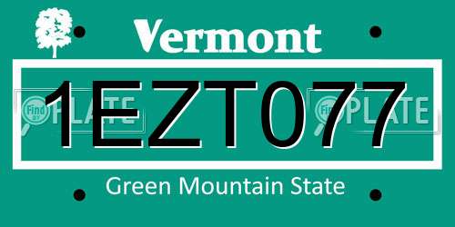 1EZT077 Vermont License Plate
