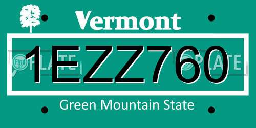 1EZZ760 Vermont License Plate