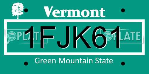 1FJK61 Vermont License Plate