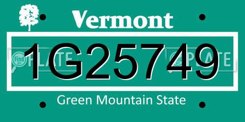 1G25749 Vermont License Plate