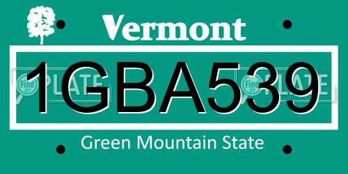 1GBA539 Vermont License Plate