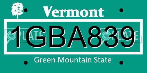 1GBA839 Vermont License Plate