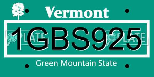 1GBS925 Vermont License Plate