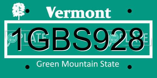 1GBS928 Vermont License Plate