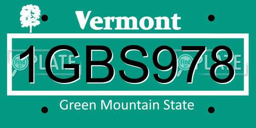 1GBS978 Vermont License Plate