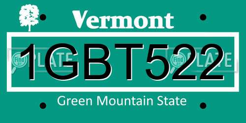 1GBT522 Vermont License Plate