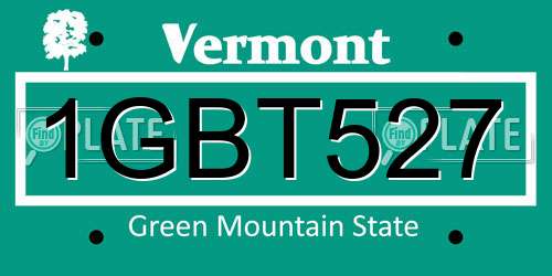 1GBT527 Vermont License Plate