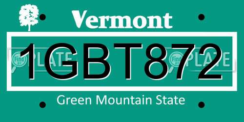 1GBT872 Vermont License Plate