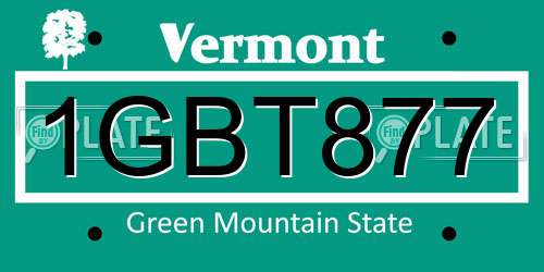 1GBT877 Vermont License Plate