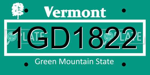 1GD1822 Vermont License Plate