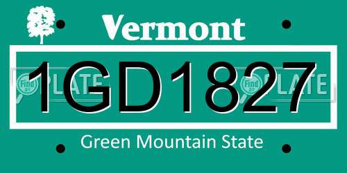 1GD1827 Vermont License Plate