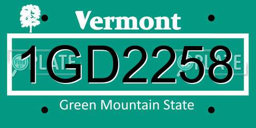 1GD2258 Vermont License Plate