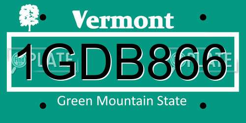1GDB866 Vermont License Plate
