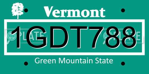 1GDT788 Vermont License Plate