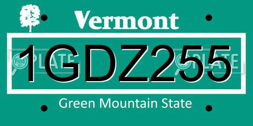 1GDZ255 Vermont License Plate