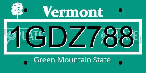 1GDZ788 Vermont License Plate