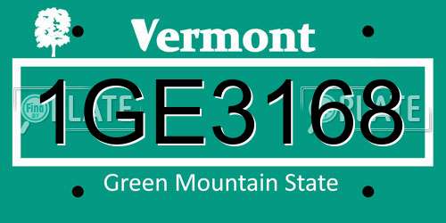 1GE3168 Vermont License Plate