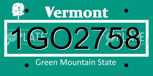 1GO2758 Vermont License Plate