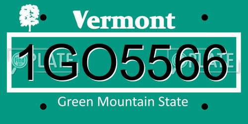 1GO5566 Vermont License Plate