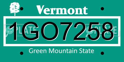 1GO7258 Vermont License Plate