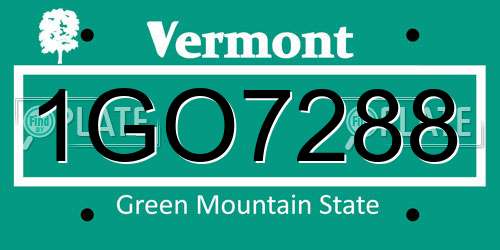 1GO7288 Vermont License Plate