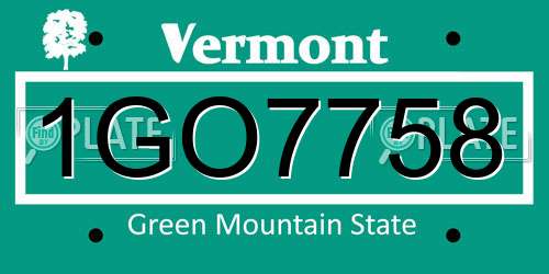 1GO7758 Vermont License Plate