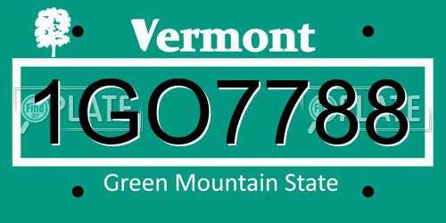 1GO7788 Vermont License Plate