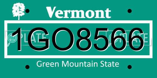 1GO8566 Vermont License Plate