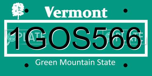 1GOS566 Vermont License Plate