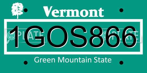 1GOS866 Vermont License Plate